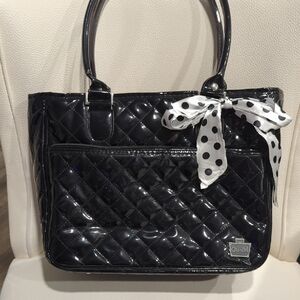 Caboodles Black Quilted Tote with Polka Dot Bow
